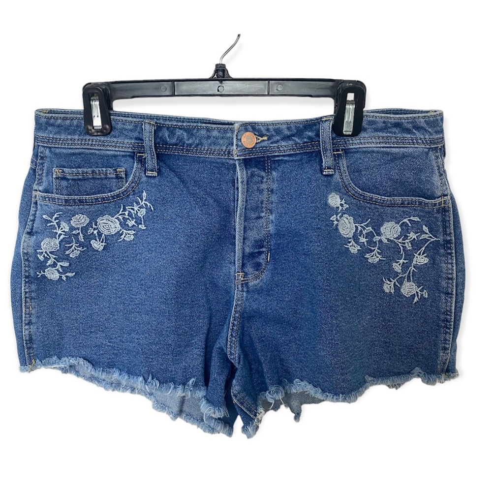 Hollister High Rise Boyfriend Denim Jean Floral Embroidered Shorts